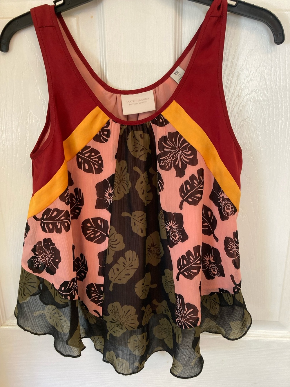 Scotch & Soda Burgundy, Pink & Yellow Floral Mixed-Media Camisole